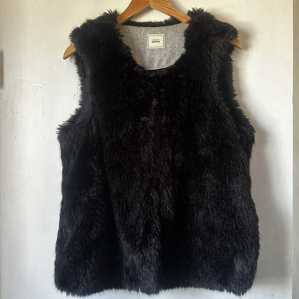 Pimkie Faux Fur Black Vest Going Out Glam Mob‎ Wife Party Moto Rock Women's Med